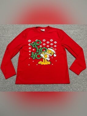 Nickelodeon Red Garfield Holiday Long Sleeve Tee Adult L